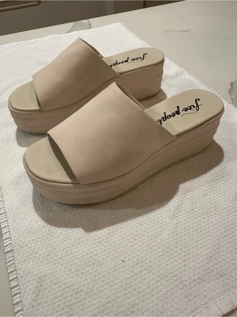 Free People Beige Platform Slide Sandals